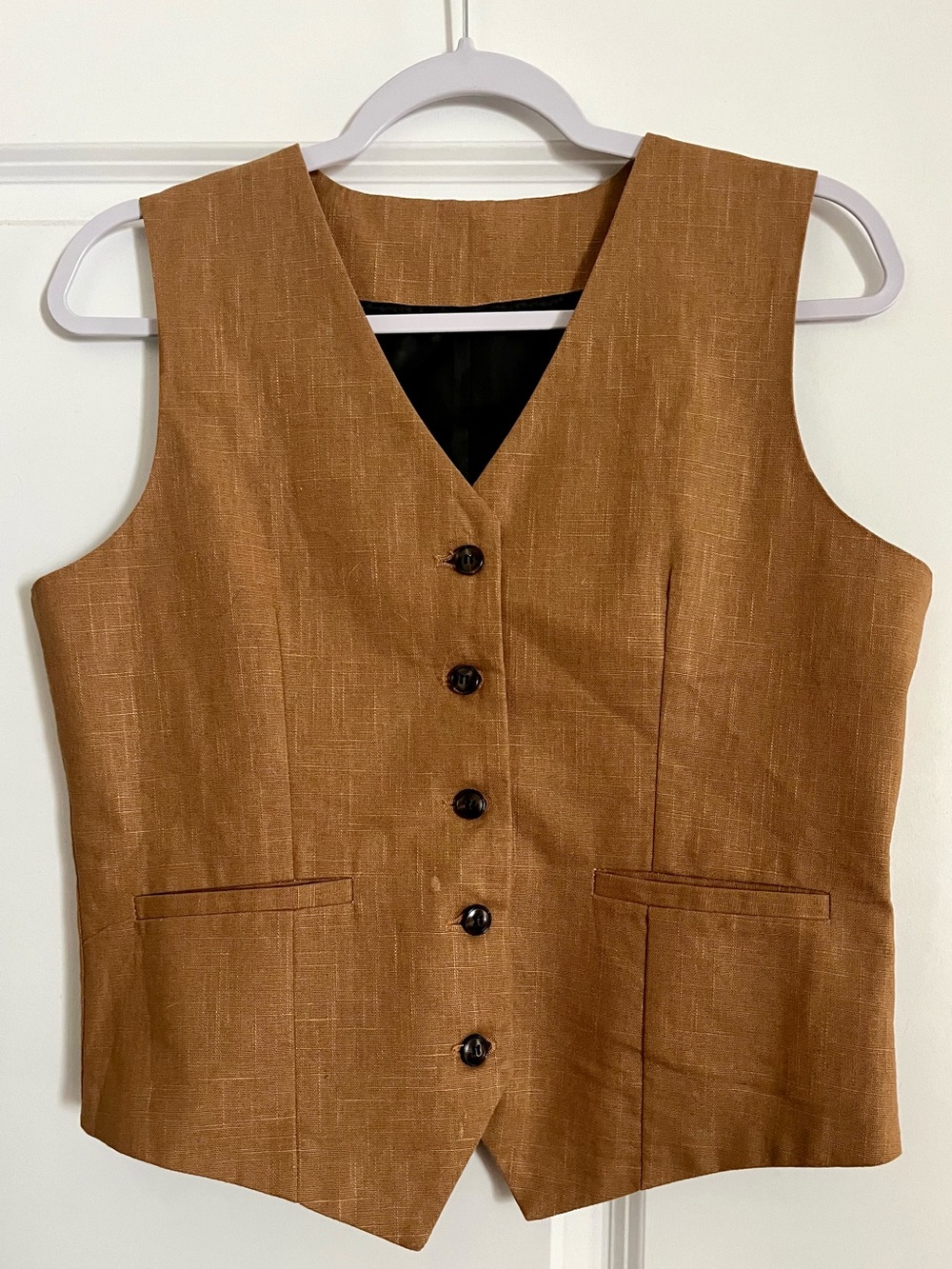 Women's Brown Tailored linen V-Neck Vest jacket
